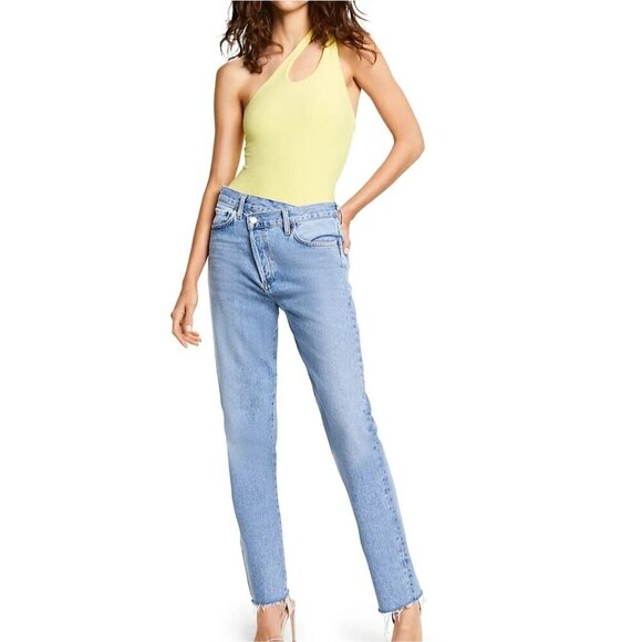 Bardot Pia Asymmetric Ribbed Lemon Yellow Bodysuit Cut Out L US 8 EU 40 - Picture 5 of 9